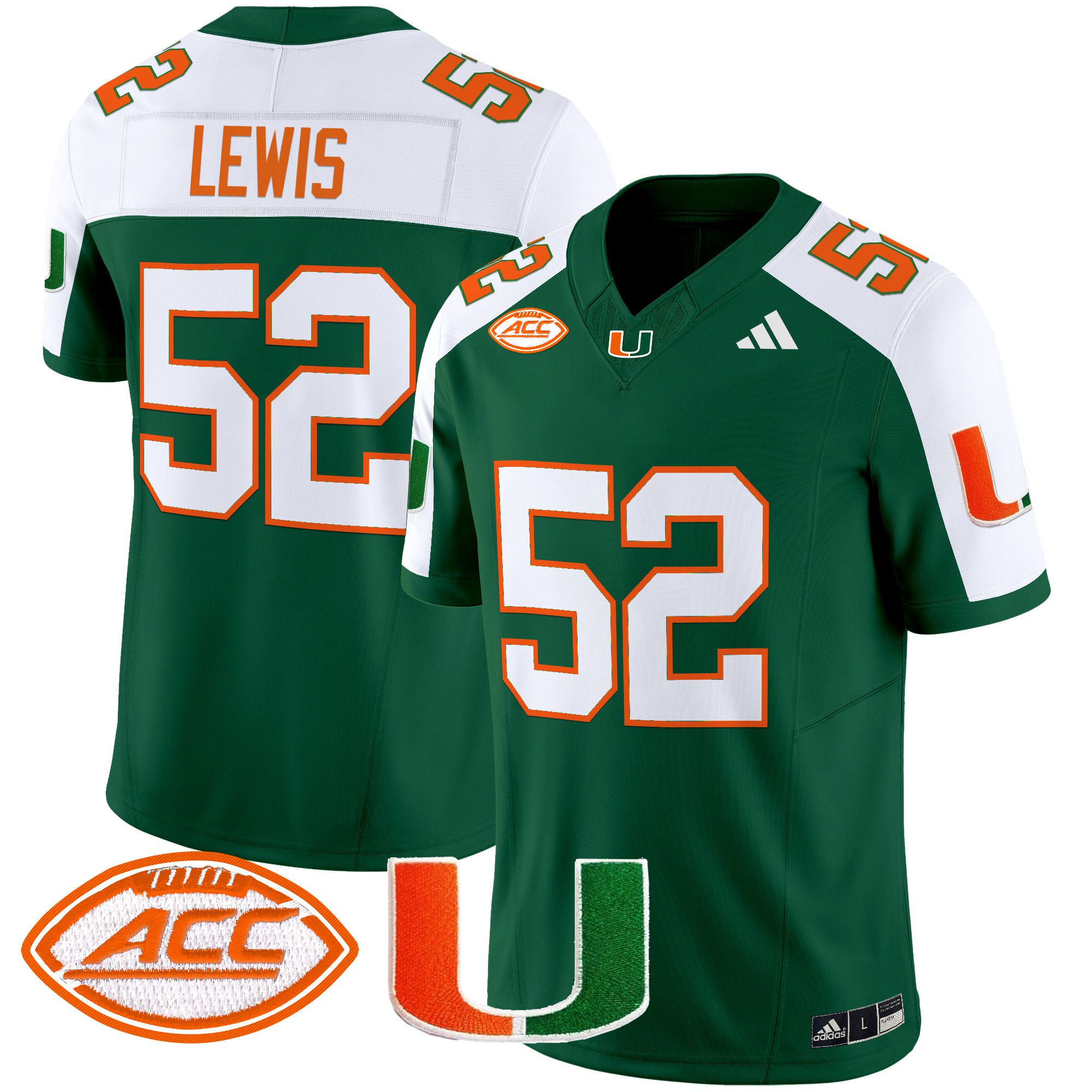 Men Miami Hurricanes #52 Lewis Green 2024 Vapor Limited NCAA Jersey